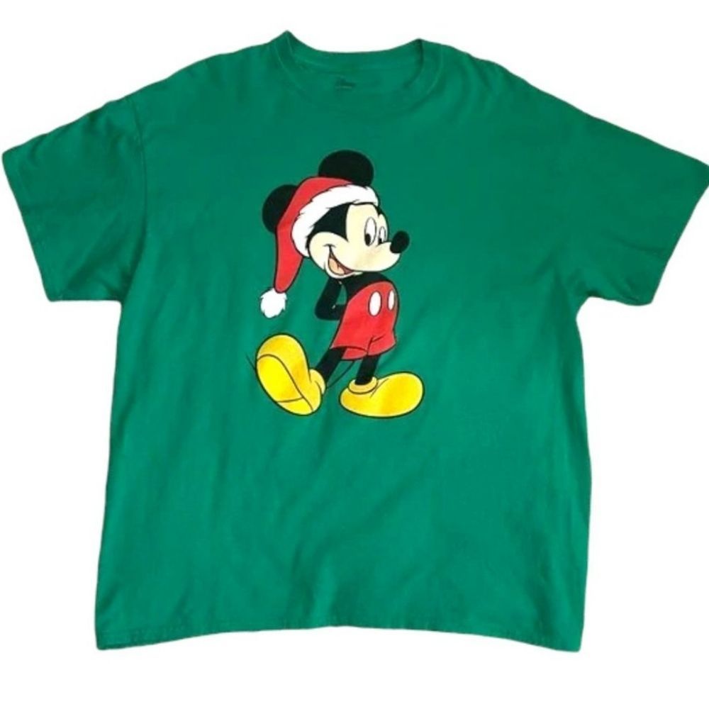 DISNEY Green Mickey Christmas‎ T-Shirt S